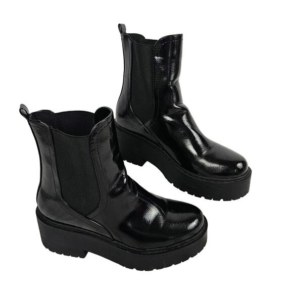 SODA Y2K Boot Black Patent Lug‎ Sole Chunky Combat Goth Punk Sz 10 - Picture 1 of 7